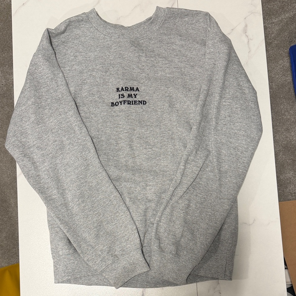 Gray Women's Crew Neck Sweater with Taylor Swift lyric